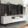 200cm Loft Retro Milled Fronts TV Unit Stand | White Matt Body | Vintage Cabinet