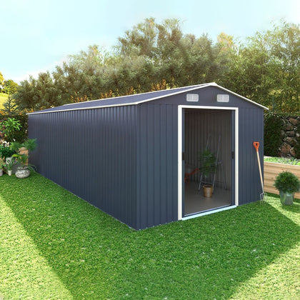 12x10 ft Large Metal Garden Shed Outdoor Tool Storage House+Free Foundation Door