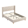 Upholstered Bed Frame Double Bed with Button Tufted Headboard & Wing Side Beige