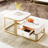 Nesting Coffee Table Side Table with Drawer Marble Exterior Square Set of 2