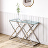 Modern Console Table Side Table with Clear Tempered Glass and Chrome Cross Legs