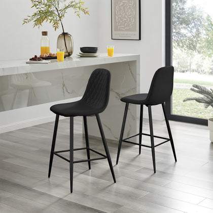 **Seconds** Corona Black Faux Leather Bar Chair With Black Legs Set of 2