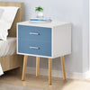 Bedside Table Nightstand Cabinet Wood Legs 2 Drawers Side Table Storage