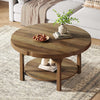 Round Coffee Table, 2-Tier Rustic Wooden Center Cocktail Table for Living Room