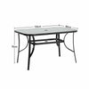 Black Outdoor Large Dining Table Garden Patio Tempered Glass Top w/ Parasol Hole