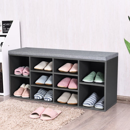 10-Cube Shoe Storage Bench Hallway Shoe Rack Cabinet Wooden Storage Organizer