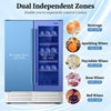 2-in-1 Beverage and Wine Cooler Free-standing & Built-in Dual Zones Wine Fridge