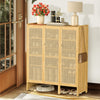 Bamboo Shoe Cabinet Storage Cupboard Footwear Stand Rack Rattan Doors Side Hooks