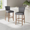 2x Breakfast High Bar Home Kitchen Pub Stools Chair Linen Seat Padded Wooden Leg