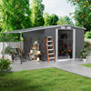 10 X 8ft Outdoor Garden Storage Shed w/Doule Slide Doors Galvanised Metal Black