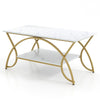 2-Tier Modern Coffee Table with Arched Metal Frame & Adjustable Foot Pads
