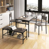 4Pcs Kitchen Dining Set Metal Frame Industrial Table Chairs Bench Set Grey