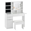 White Dressing VanityTable Makeup Desk LED Mirror Glass Top w/Drawer Divider