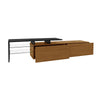 Modern LED TV Stand Unit Wooden Cabinet with Glass Shelves & 2 Drawers Storage