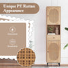 Kitchen 170cm PE Rattan Floor Cabinet w/ Open Compartment & Drawer