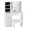 Dressing Table With LED Mirror And Stool 3 Drawers Mutile Shelves Glass Top