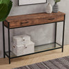 Wood Side Console Table with 2 Drawers Clear Glass Bottom Shelf Hallway Kitchen