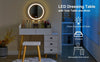 Dressing Table LED Round Mirror Vanity Glass Top Make up Desk Stool Cabinet Set