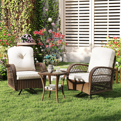 3 Piece Patio Swivel Rocker Set 2 Outdoor Wicker Rocking Chairs White