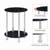 2 Tier Round Black Marble Tempered Glass Side End Bedside Table Stainless Steel
