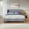 UPHOLSTERED BED 4FT6 DOUBLE BED FRAME WITH WOOD SLATS & WINGED HEADBOARD, GREY