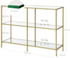 Modern Style Console Table with 3 Tier Shelf and Tempered Glass, Gold