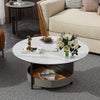 Round Marble Coffee Table Side Table Saddle Leather Storage Tray for Living Room