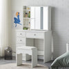 Modern Dressing Table Makeup Desk Sliding Mirror Shelf Stool 5 Drawers White
