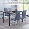 Black Tempered Glass Dining Table&4pcs Grey Faux Leather Footrest Dining Chairs