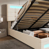 Upholstered Bed 4ft6 Double LED Hydraulic Bed Frame with Ottoman Storage Beige