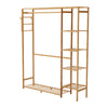 Bamboo Clothes Rail Rack Garment Hanging Stand Open Wardrobe Shelf, 120X30X147CM