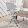 Tempered Glass Coffee Table Side End Table Stand with Bright Silver X Shape Legs