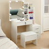 Large Dressing Table and Stool Set with LED Mirror Sliding Cabinet 4 Drawers