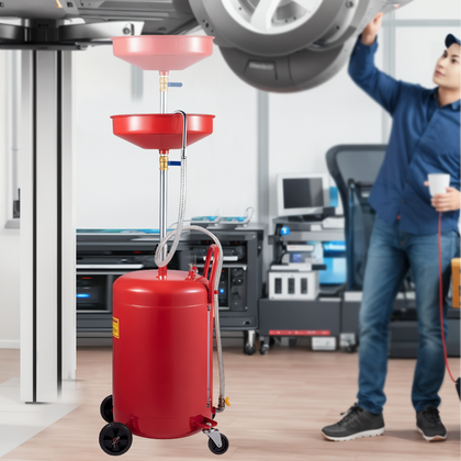 18 Gallon Oil Drain Waste Drain Drainer Tank Pan Caster Auto Garage Air Operated