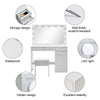 Large White Dressing Table Set with LED Lights Mirror and Makeup Cushioned Stool