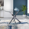 Round Glass Dining Table and 4 Faux Leather Chairs Set Home Kitchen Furniture