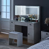 White Dressing Table with Large LED Mirror Wood Makeup Desk 3 Drawers Stool