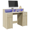 Desk with LED Lights Writing Working Table Sonoma Oak Engineered Wood