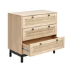 Chest Of 3 Drawer Sideboard Cabinet Storage Unit Bedroom Rattan with Black Metal