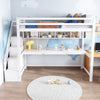 Single Pinewood Loft Bed Frame High Sleeper Bunk Bed w/ Storage Stair Study Desk