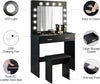 Dressing Mirrored Makeup Table Vanity Set Black with LED Lights Stool & Drawer