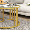 Gold Nesting Coffee Tables Set of 2 Round Tempered Glass Top Art Deco Side Table