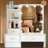 White Dressing Table With LED Lights Mirror 6 Shelves Stool Vanity Makeup Desk