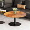 Set of 2 Nesting Coffee Table Round Glass Splicing Wood Grain Tabletop End Table