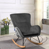 Velvet Wing Back Rocking Chair Wood Curved Legs Padded Seat Lounge Armchair