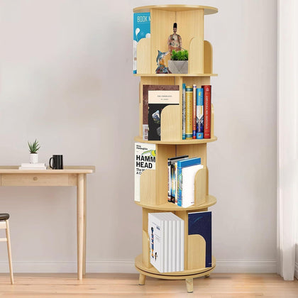 4 Tiers Bookcase Rotating Bookshelf Storage Shelving Display Wooden Shelf 18KG