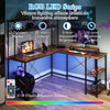 L-Shaped Gaming Desk Reversible Corner Computer PC Desk w/ Hutch Brown