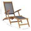 Solid Teak Wood Deck Chair with Footrest Black Outdoor Sun Lounger