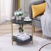 Marble Effect 2-Tier End Table Sofa Side Tables for Living Room Bedside Table