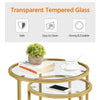 Round Nesting Side Table End Table with Metal Frame and Glass Top, Mustard Gold